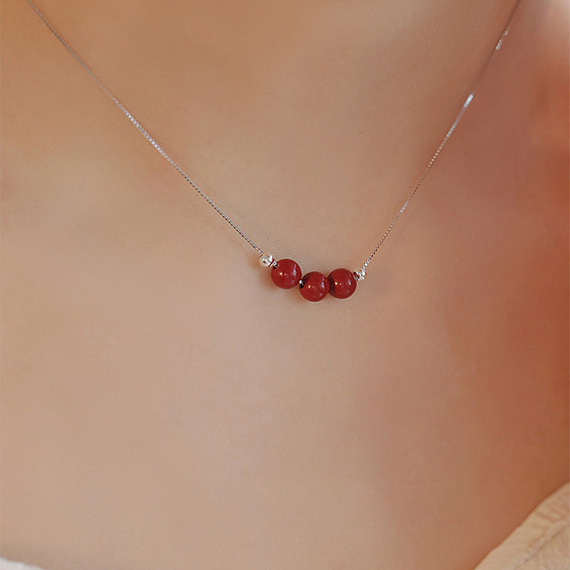 Colgante de collar con cuentas de cinabrio de plata de ley 925 con Buddha Stones