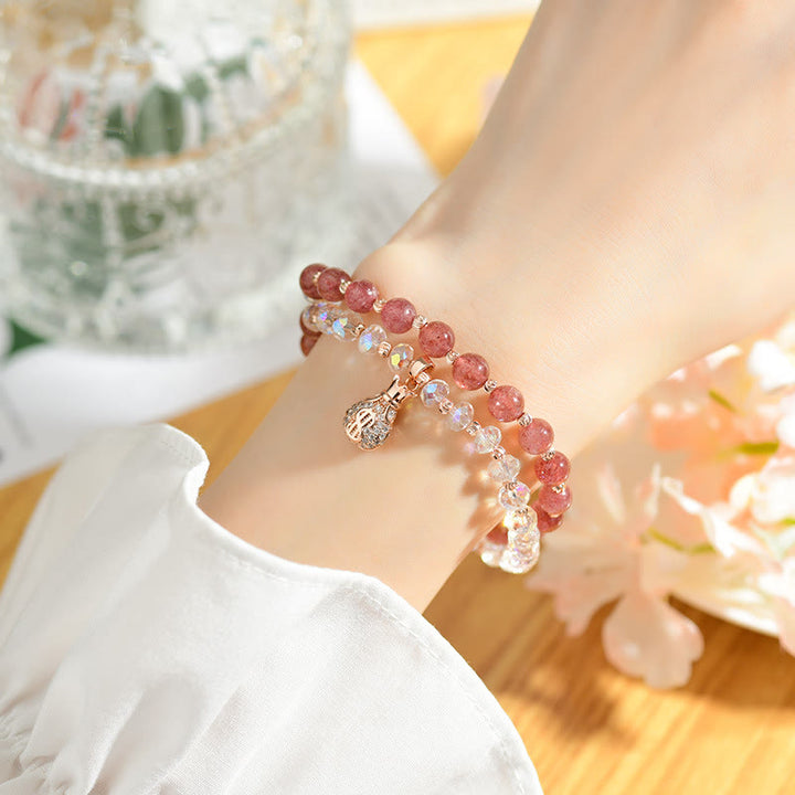 Pulsera positiva con dije para bolsa de dinero con cristal blanco de cuarzo fresa y Buddha Stones