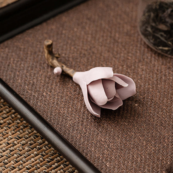 Quemador de incienso curativo de cerámica con diseño de flores de Gardenia, Buddha Stones, decoración
