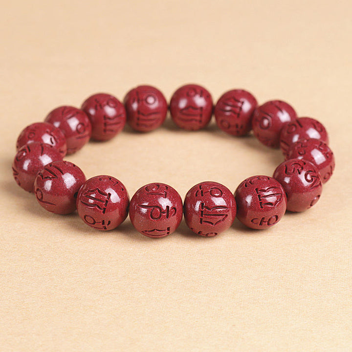 Pulsera de cuentas de cinabrio PiXiu doble Natural Om Mani Padme Hum riqueza y suerte