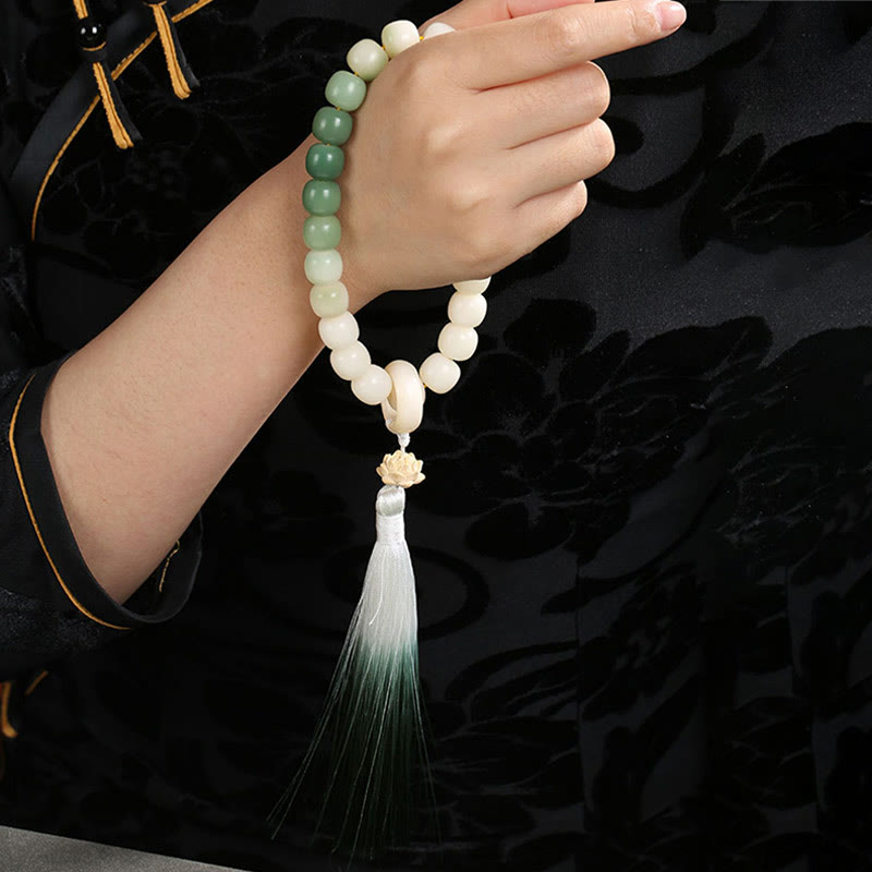 Bolsa de dinero de fortuna con semilla de Bodhi, gradiente Natural, borla de sabiduría de loto, Mala para muñeca