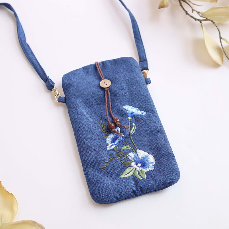 Buddha Stones, pequeñas flores bordadas, bolso de hombro, bolso para teléfono móvil, 11*20cm
