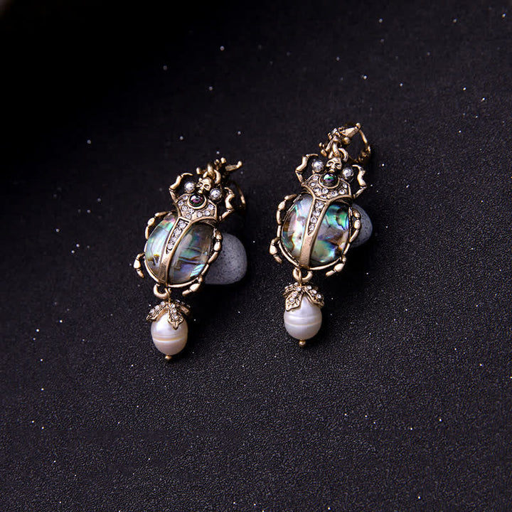 Pendientes colgantes con forma de calavera y escarabajo, estilo vintage, con perlas de cristal y escarabajo