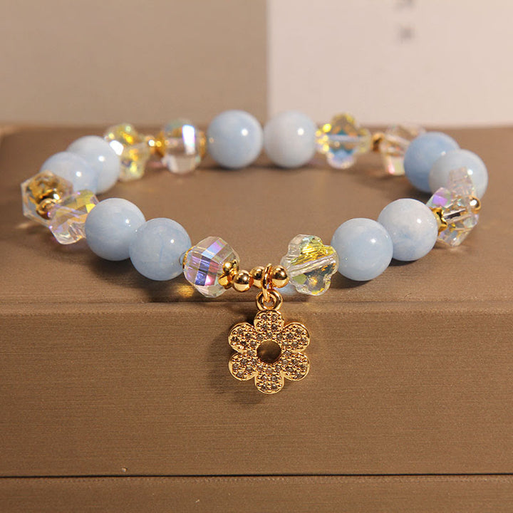 Pulsera de cristal curativo de flores de aguamarina natural con Buddha Stones