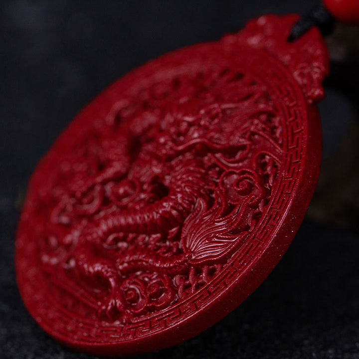 Colgante de collar de protección de dragón de cinabrio natural del año del dragón de Buddha Stones