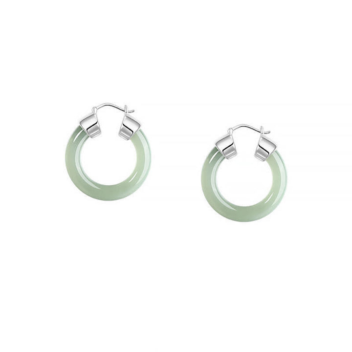 Pendientes de prosperidad de jade blanco redondo de Buddha Stones - image 7