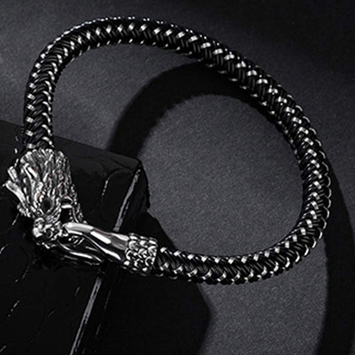 Pulsera de la suerte con protección de acero titanio y dragón de Buddha Stones - image 4
