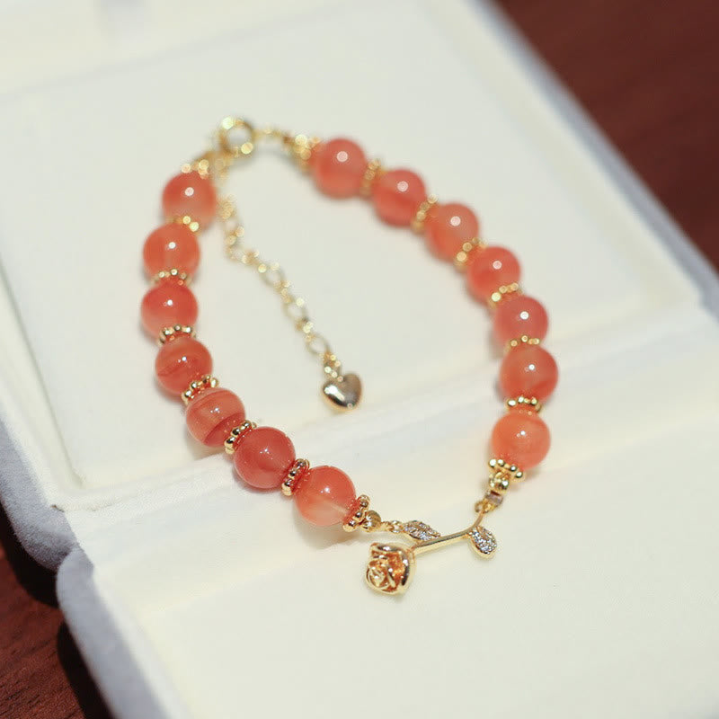 Pulsera de cadena tranquila con Buddha Stones, ágata roja natural, rosa, confianza
