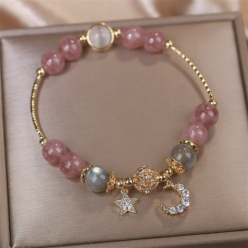 Pulsera de amor con Buddha Stones, cuarzo fresa, piedra lunar, luna, estrella - image 7