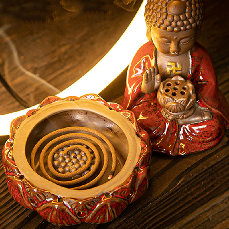 Quemador de incienso de bendición de cerámica con decoración de luz, fuente de humo de reflujo de loto de Buda , Buddha Stones
