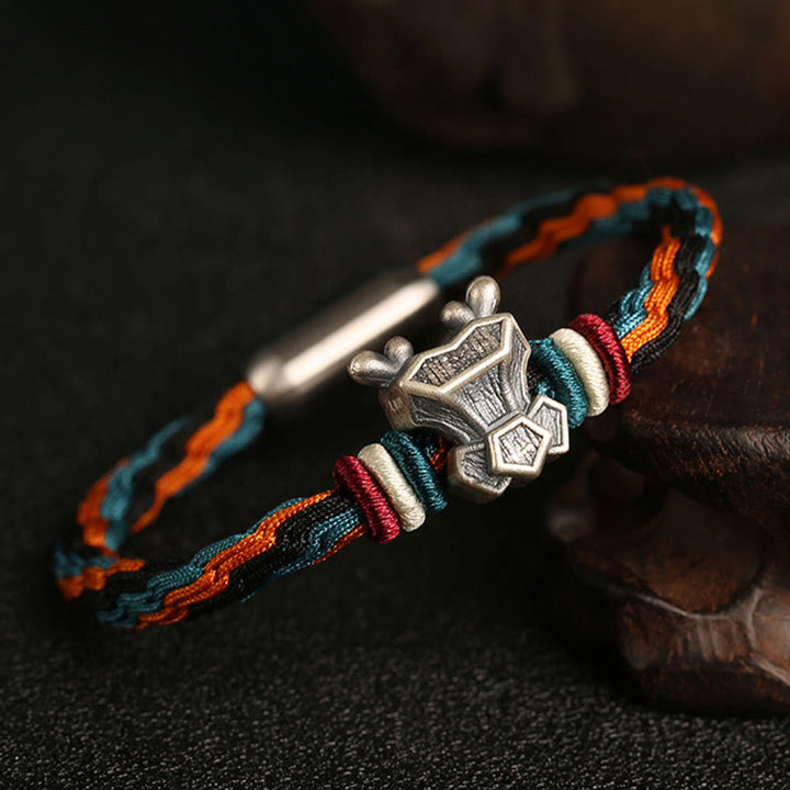 Pulsera de cuerda con nudo de reencarnación colorida, protección del zodíaco chino, Año del Dragón, plata de ley 999 hecha a mano con Buddha Stones