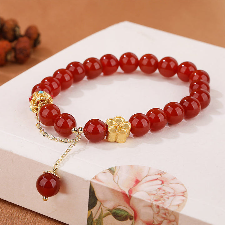 Pulsera de autoaceptación de flor de melocotón de ágata blanca natural de ágata roja