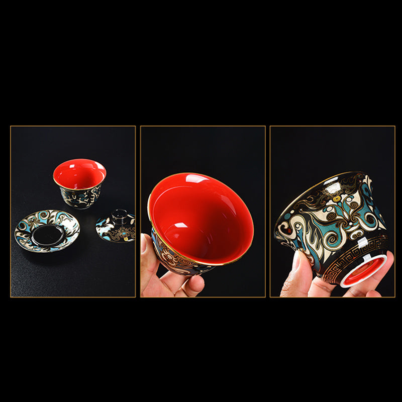 Taza de té de cerámica con diseño de máscara de Ópera de Pekín, Buddha Stones , Gaiwan Sancai, taza de té de Kung Fu y platillo con tapa, tetera