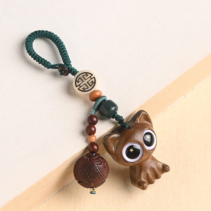 Buddha Stones de sándalo verde, gato de la suerte, pez Koi, llavero, decoración colgante para teléfono - Llavero con diseño de pez koi y gato de sándalo verde - image 22