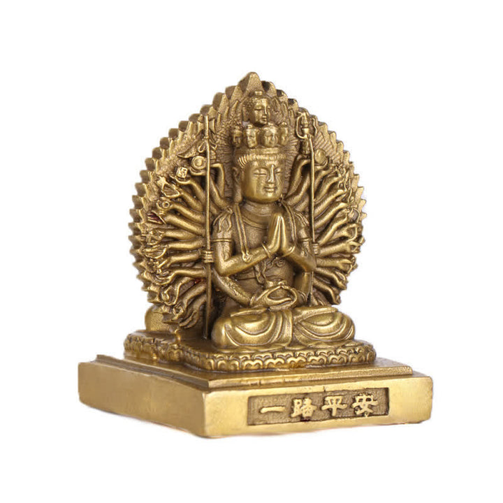 Chenrezig-estatuilla de Avalokitesvara de mil manos, protección de Bodhisattva Kuan Yin de doble cara, decoración de estatua de cobre sólido