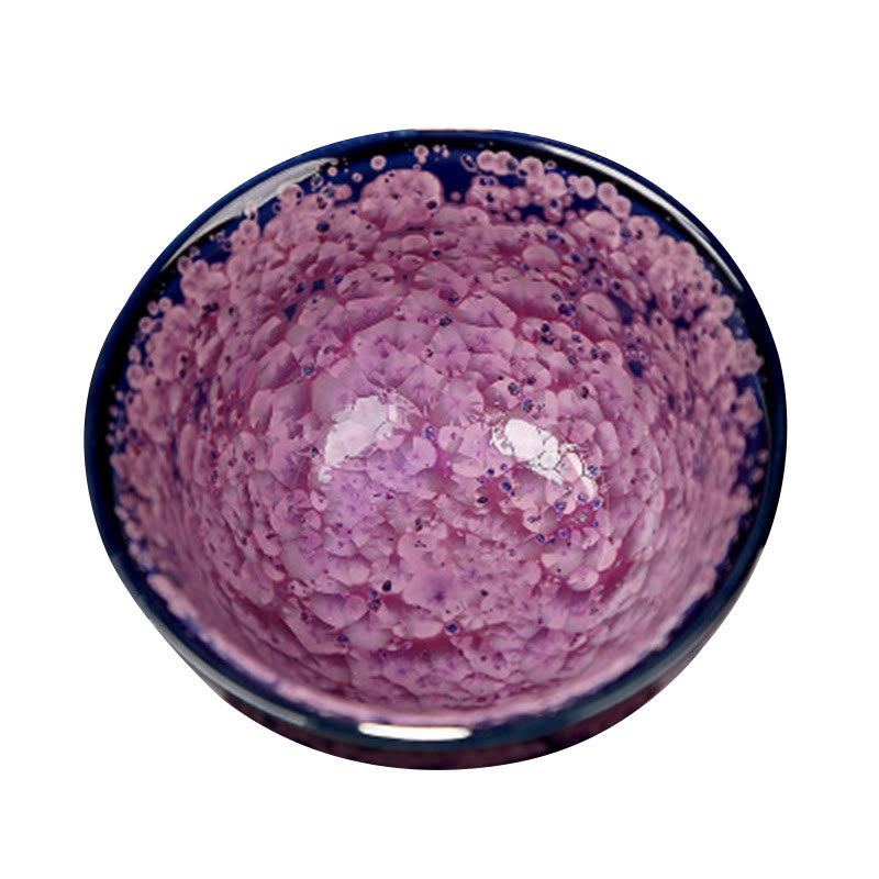 Taza de té de porcelana con Buddha Stones, flores de Iris coloridas, horno chino Jianzhan, cambio, Tenmoku, Kung Fu