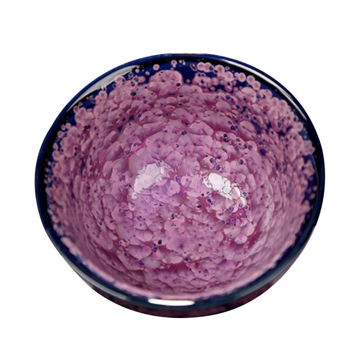 Taza de té de porcelana con Buddha Stones, flores de Iris coloridas, horno chino Jianzhan, cambio, Tenmoku, Kung Fu