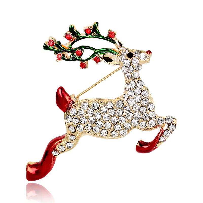 Broche navideño de cristal con diamantes de imitación multicolores