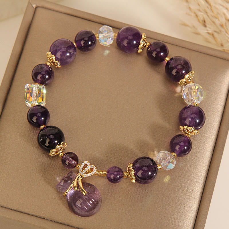 Pulsera positiva con dije para bolsa de dinero con cristal de amatista natural y Buddha Stones