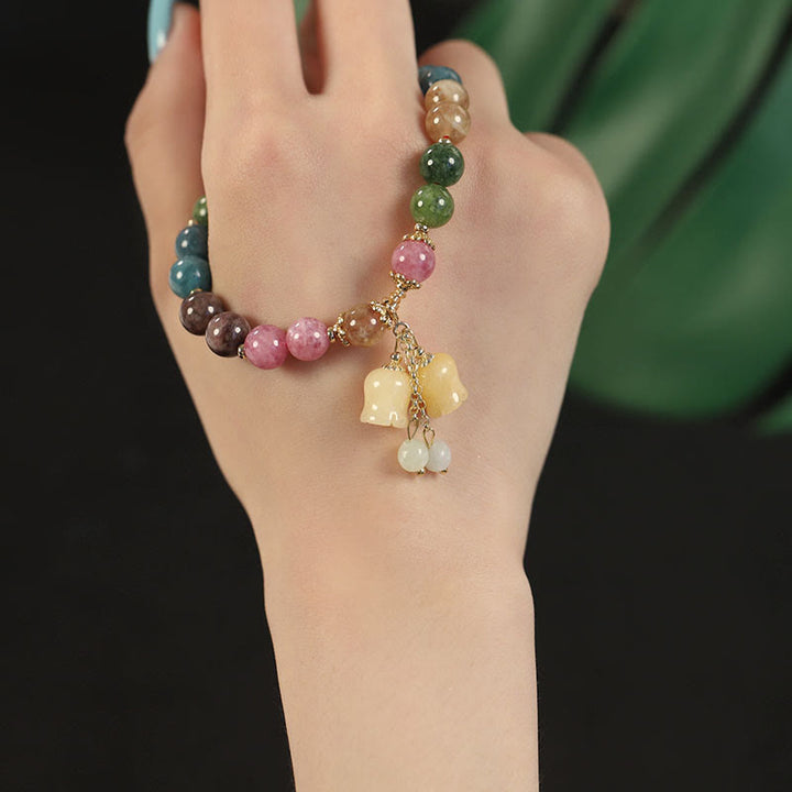 Pulsera de amor con cuentas de flores de turmalina colorida natural con Buddha Stones