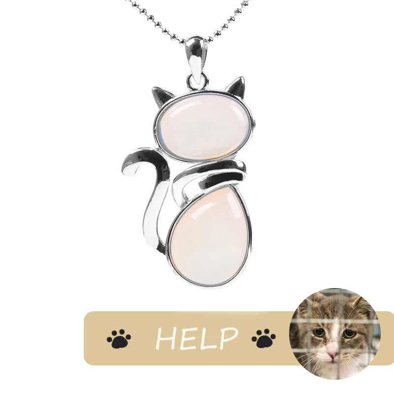 Save A Cat; Lindo patrón de gato Protección de cristal natural Collar con colgante amante de los gatos - image 18