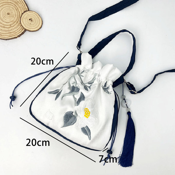Buddha Stones Bordadas Loto Koi Pez Grulla Camelia Algodón Lino Tote Bandolera Bolso Bandolera Bolso