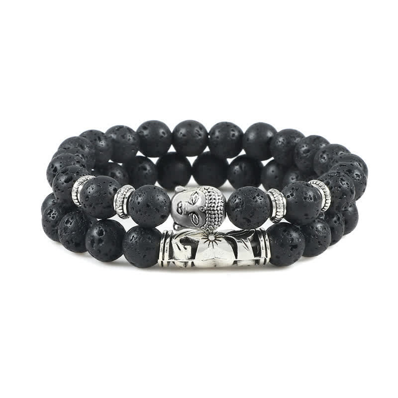 Buddha Stones 2 pulseras de protección de Buda de ágata de cristal natural