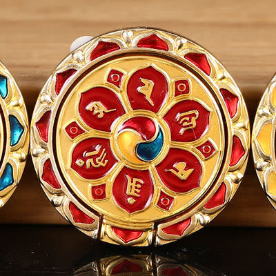Soporte de anillo para teléfono tibetano Om Mani Padme Hum Peace, decoraciones universales para teléfono - Seis Mantras de Oro Rojo - image 18