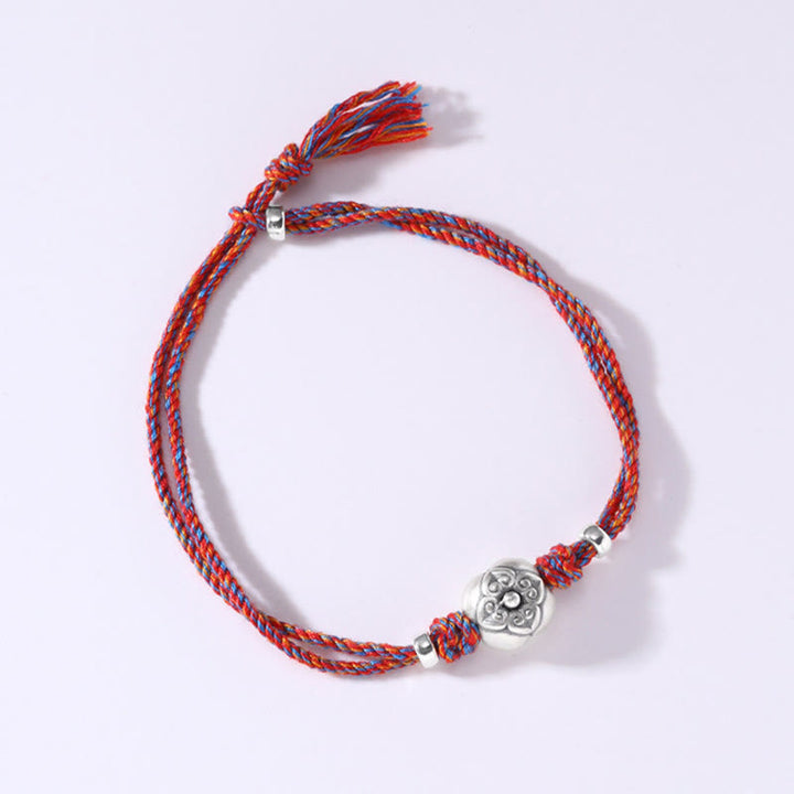Pulsera Trenzada Multicolor De La Suerte Caqui De Plata De Ley 999 Con Buddha Stones