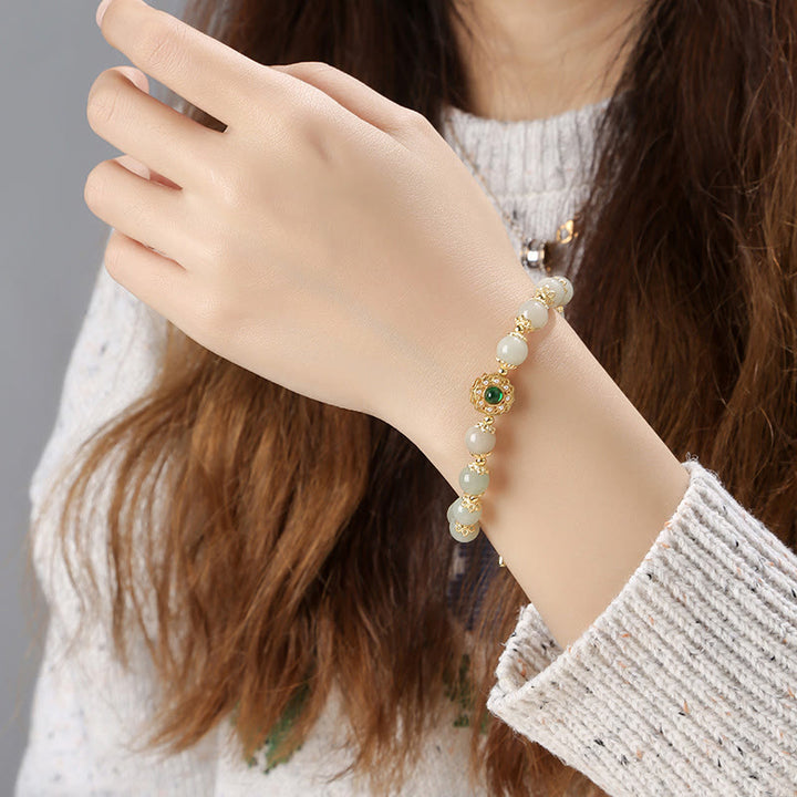 Pulsera de cadena con cuentas de prosperidad de jade natural con Buddha Stones
