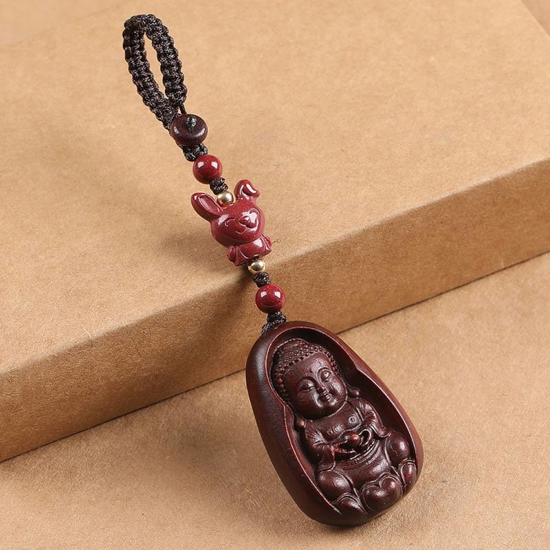 Llavero de protección con amuleto del zodiaco chino, Buddha Stones , hoja pequeña, sándalo rojo, Buda, cinabrio