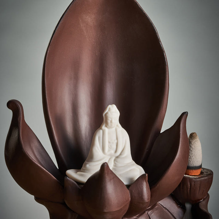 Quemador de incienso de arcilla púrpura, iluminación, Buddha Stones de loto, Avalokitesvara, decoración