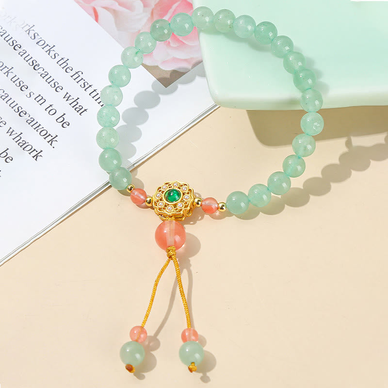 Pulsera con borlas y cuentas de la suerte de aventurina verde con Buddha Stones