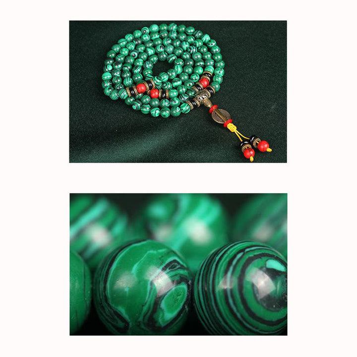 Collar de pulsera de cuentas de malaquita tibetana de Buddha Stones 108 Mala