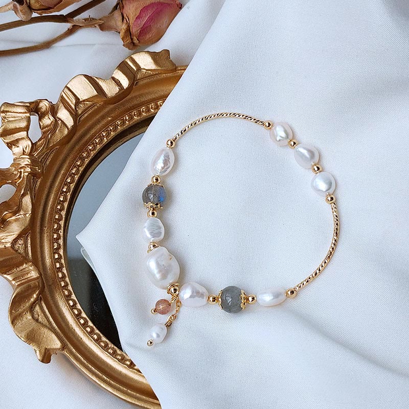 Pulsera Optimismo con Cuentas de Cuarzo Fresa, Piedra Lunar, Perla de Piedras de Buddha Stones