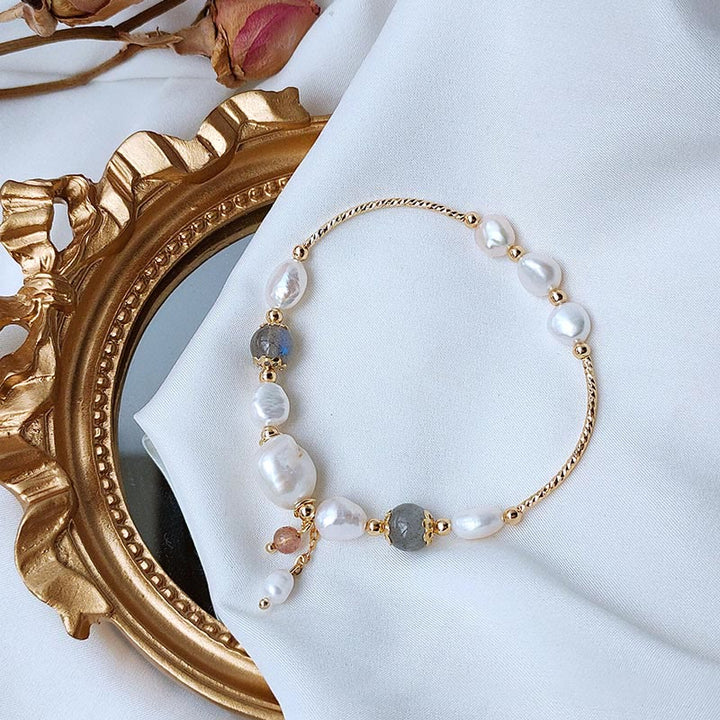 Pulsera Optimismo con Cuentas de Cuarzo Fresa, Piedra Lunar, Perla de Piedras de Buddha Stones