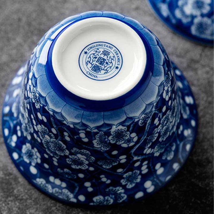 Taza de té de cerámica Gaiwan Sancai, taza de té de Kung Fu y platillo con tapa, Buddha Stones, flor de ciruelo, porcelana azul y blanca, 185ml