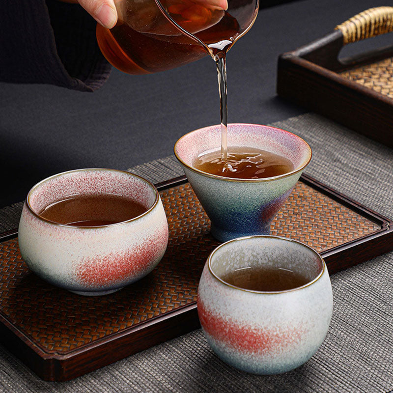 Taza de té de cerámica con cambio de horno degradado rojo Retro con Buddha Stones, taza de té de Kung Fu