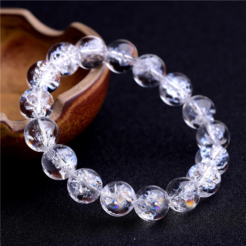 Pulsera curativa de protección de cristal blanco natural con Buddha Stones