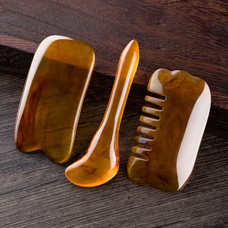 Juego de herramientas de peine para masaje facial de resina Gua Sha para todo el cuerpo