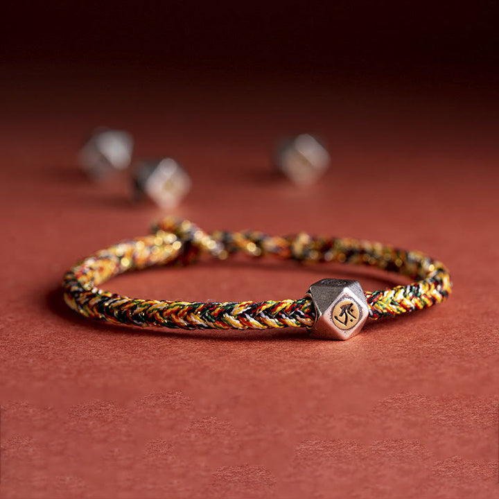 Pulsera de cuerda trenzada de protección de la suerte de Buda natal hecha a mano de plata de ley 925 con Buddha Stones