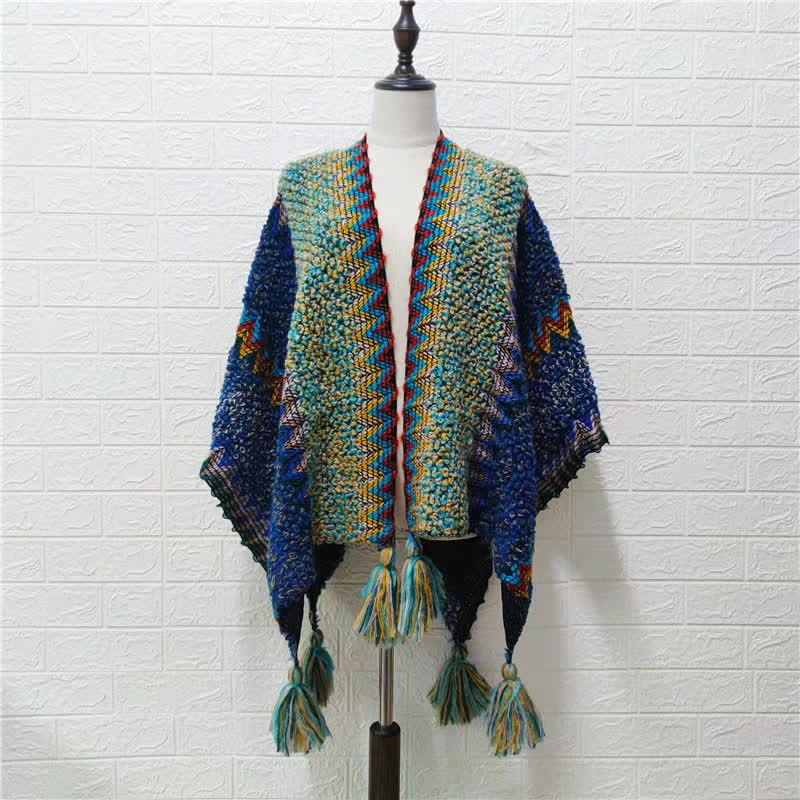 Mantón tibetano de Buddha Stones, capa de punto suave y cálida, bufanda tibetana con borlas de invierno - image 17