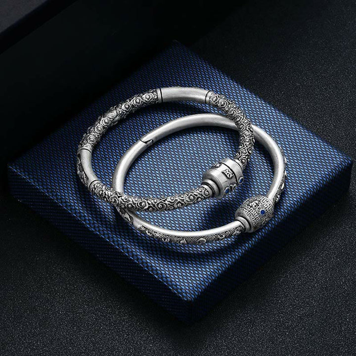 Pulsera de creatividad grabada con Buddha Stones de plata de ley 990, nubes auspiciosas tibetanas, Om Mani Padme Hum - image 14