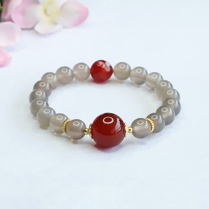 Pulsera Armonía de Ágata Roja y Calcedonia Gris Natural de Buddha Stones
