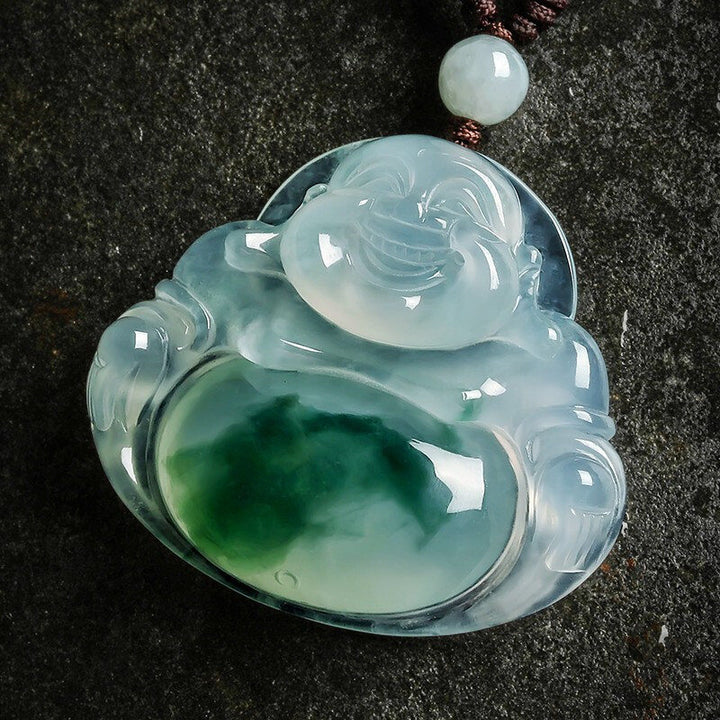 Colgante de collar de suerte de jade cian de Buda