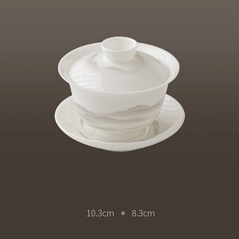 Buddha Stones Pintura De Tinta Vintage Montaña Porcelana Blanca Cerámica Gaiwan Sancai Taza De Té Kung Fu Taza De Té Y Platillo Con Tapa Utensilio De Té Tetera