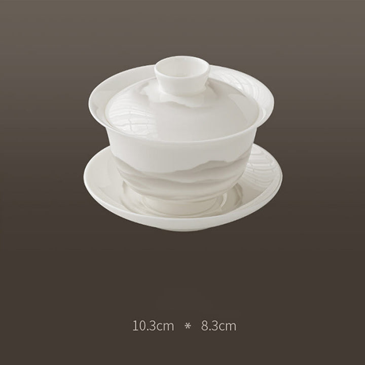 Buddha Stones Pintura De Tinta Vintage Montaña Porcelana Blanca Cerámica Gaiwan Sancai Taza De Té Kung Fu Taza De Té Y Platillo Con Tapa Utensilio De Té Tetera