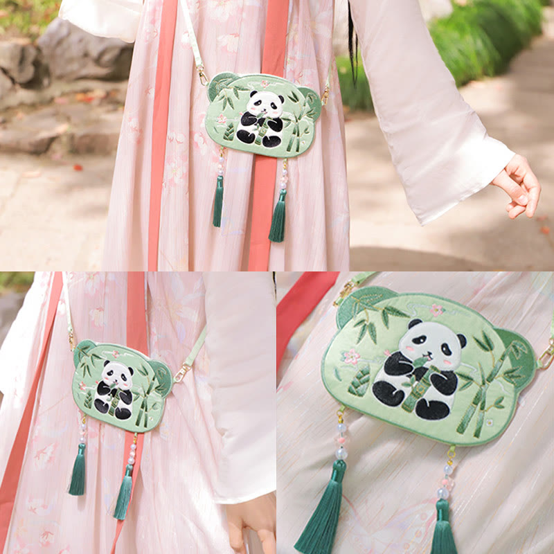 Bordado de Buddha Stones, Panda de la suerte, gato, Shiba Inu, ciervo, conejo, zorro, flor, Animal bonito, Hanfu, bolso cruzado, bolso de hombro