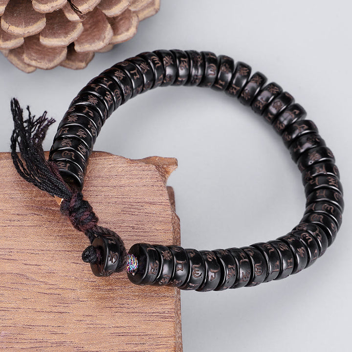 Pulsera de cadena positiva con cuentas de concha de coco tibetana, Buddha Stones grabadas Om Mani Padme Hum Mantra