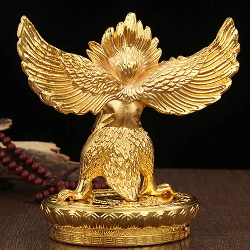 Decoración del hogar de protección de aleación de pájaro Garuda de oro tibetano